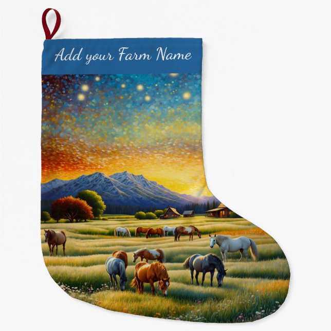 Horses on Farm Large Christmas Stocking (Front)