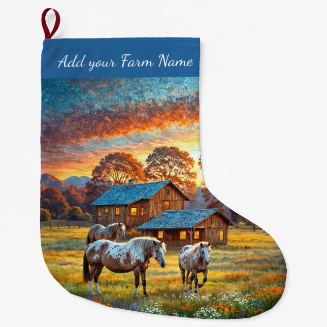 Horses on Farm Large Christmas Stocking (Front)