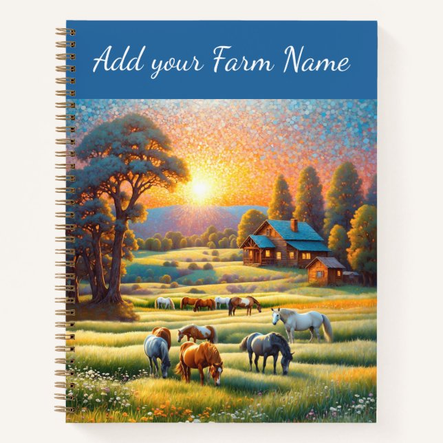 Horses on Farm Wildflower Meadow Notebook (Front)