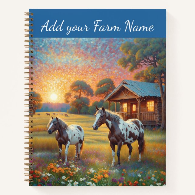 Horses on Farm Wildflower Meadow Notebook (Front)