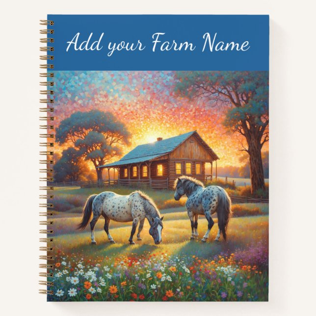 Horses on Farm Wildflower Meadow Notebook (Front)