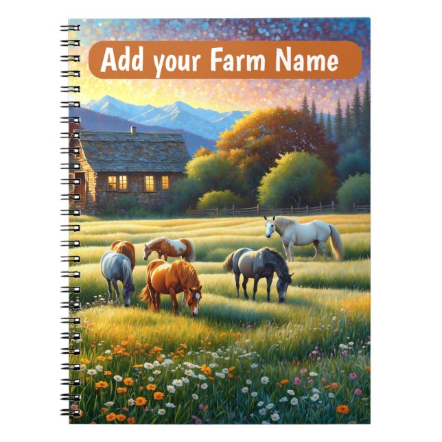 Horses on Farm Wildflower Meadow Notebook (Front)