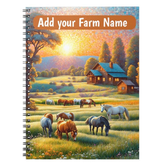 Horses on Farm Wildflower Meadow Notebook (Front)