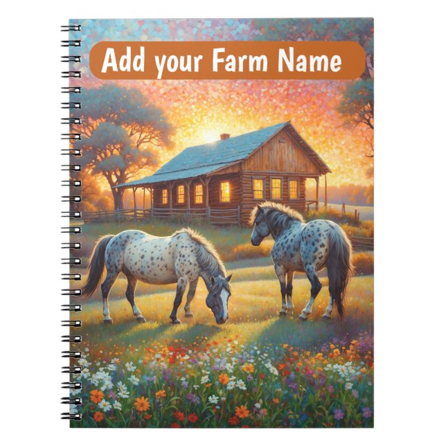 Horses on Farm Wildflower Meadow Notebook (Front)
