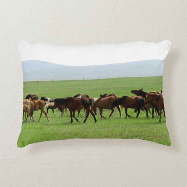 Horses on Pasture - Landscape Photograph Decorative Cushion (Front)
