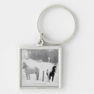 Horses on ranch key ring