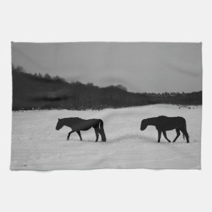Horses On Snow ktcnm Tea Towel