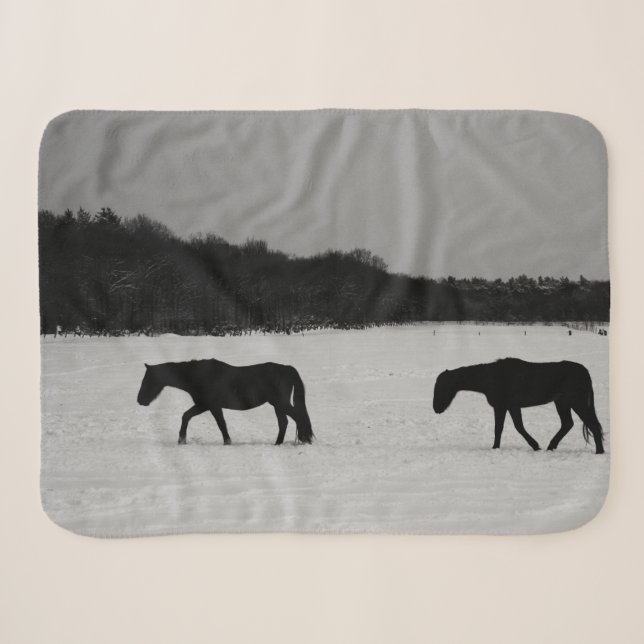 Horses On Snow sbcna Sherpa Blanket (Front (Horizontal))