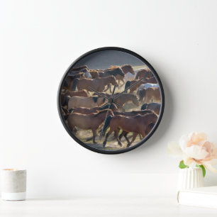 Horses on the ranch, Inner Mongolia, China Clock