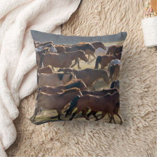 Horses on the ranch, Inner Mongolia, China Cushion