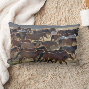 Horses on the ranch, Inner Mongolia, China Lumbar Cushion