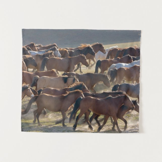 Horses on the ranch, Inner Mongolia, China Tapestry (Front (Horizontal))
