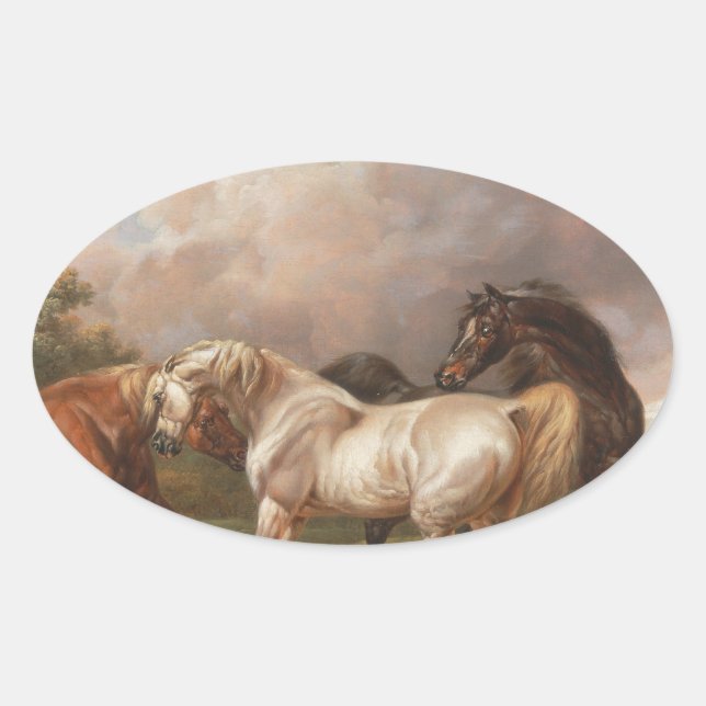  Horses  Oval Sticker (Front)