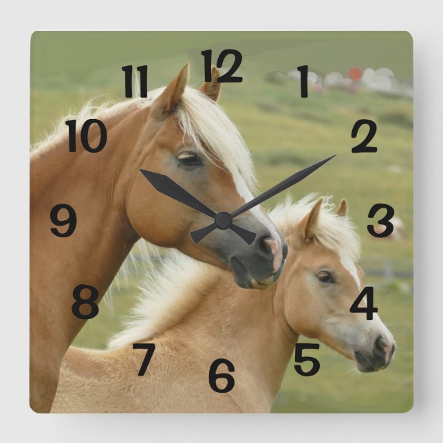 Horses  Palomino Mother and Foal Portrait Square Wall Clock (Front)