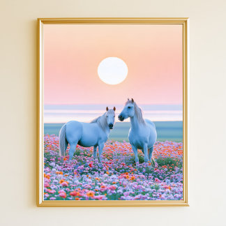 Horses Pastel Sunset Poster