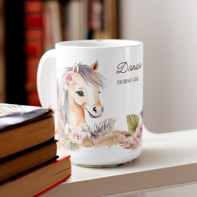 Horses pony themed gifts beige cute horse flowers coffee mug (Horses pony themed gifts beige cute horse flowers coffee mug horse gifts for girls)