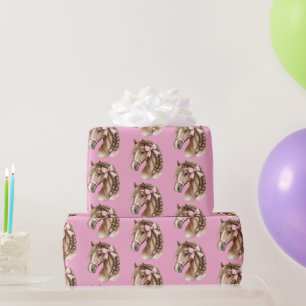Horses Pretty Chic Pink Bows Birthday Wrapping Paper