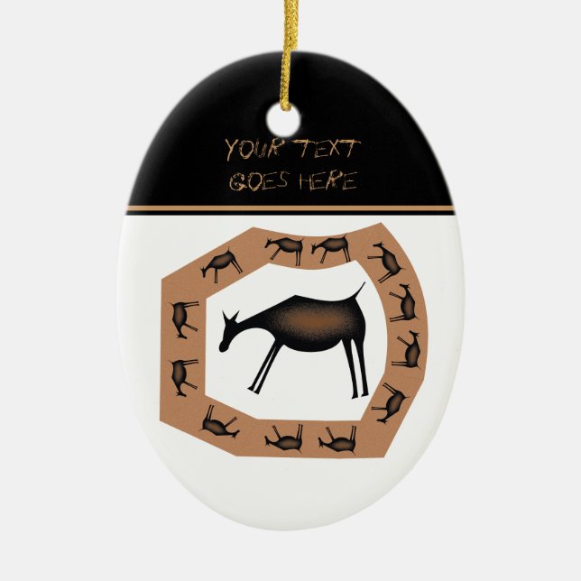 Horses Primitive cave Art Ceramic Tree Decoration (Front)