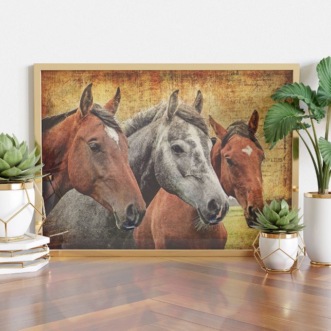 Horses Print for decoupage or collage paper (Three horses altered art design)