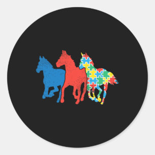 Horses Puzzle Red Blue Autism Awareness Asl Girls  Classic Round Sticker