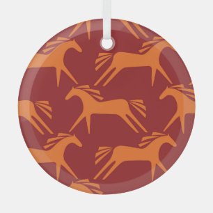 Horses: Red Seamless Equestrian Beauty. Glass Tree Decoration