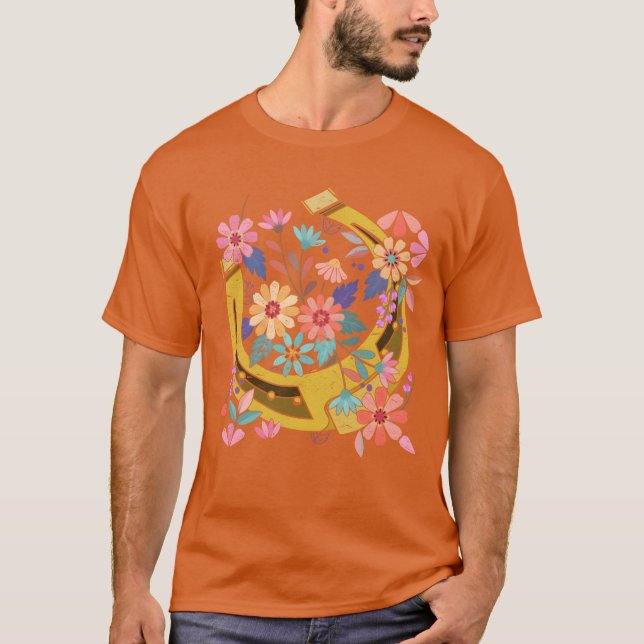Horses riding gift pretty flowers horseshoe friend T-Shirt (Front)