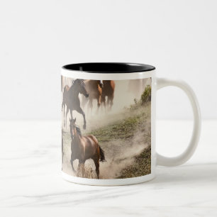 Horses running during roundup, Montana Two-Tone Coffee Mug