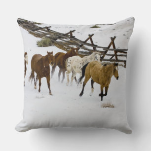 Horses Running in Snow Cushion