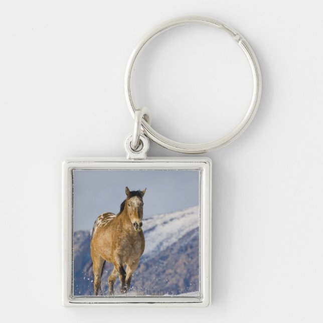 Horses Running in Snow Key Ring (Front)