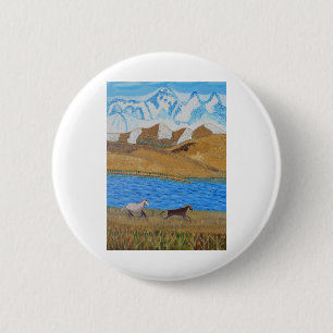 Horses running in the Mountains 6 Cm Round Badge