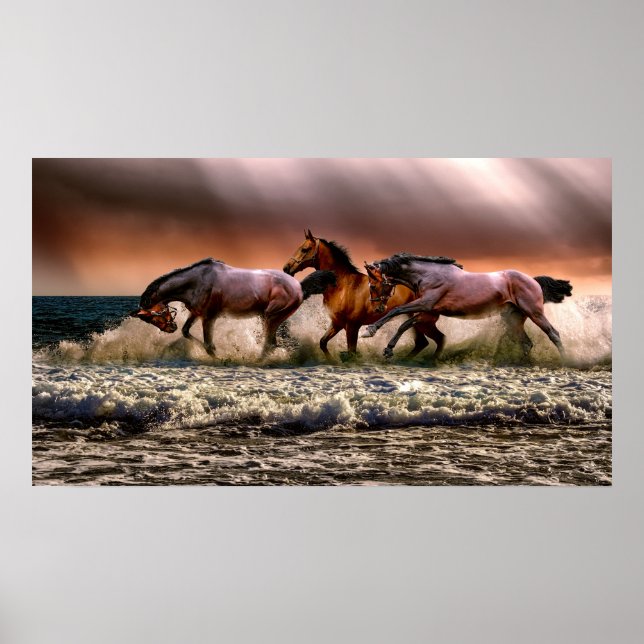 Horses Running in the Surf Poster (Front)