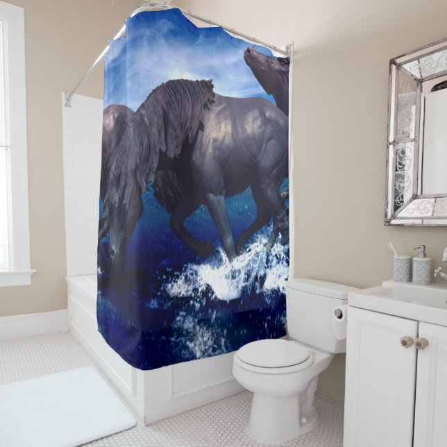 Horses Running In The Water landscapShower Curtain (In Situ)