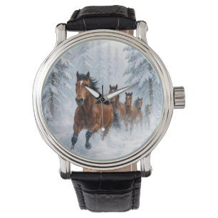 Horses Running Through a Snowy Forest Watch