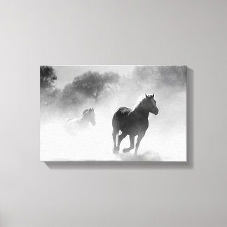 Horses Running through Fog in Black and White Canv Canvas Print