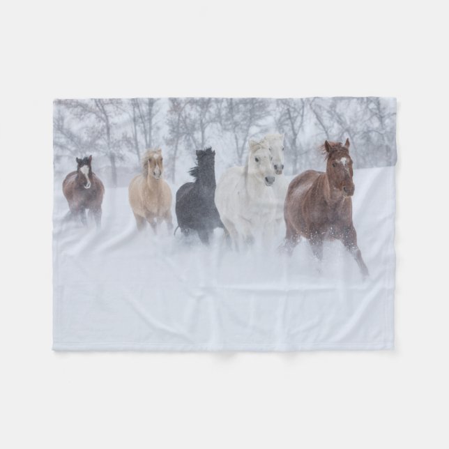Horses Running Through the Snow Fleece Blanket (Front (Horizontal))