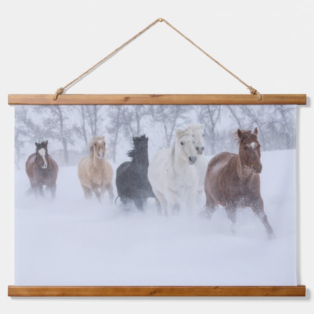 Horses Running Through the Snow Hanging Tapestry (Front)
