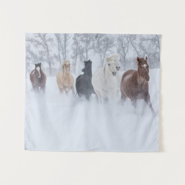 Horses Running Through the Snow Tapestry (Front (Horizontal))