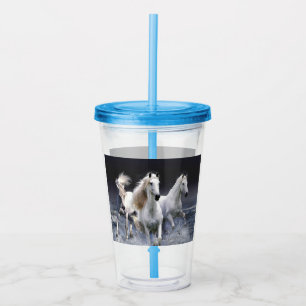 Horses running throw pillow acrylic tumbler