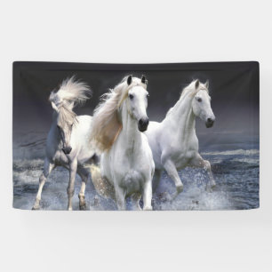 Horses running throw pillow banner