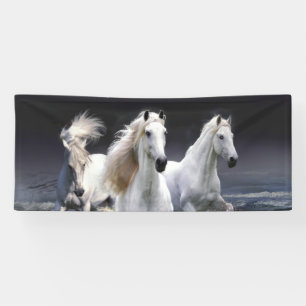 Horses running throw pillow banner