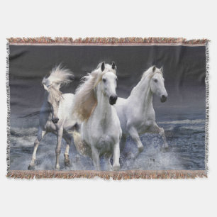 Horses running  throw pillow blanket