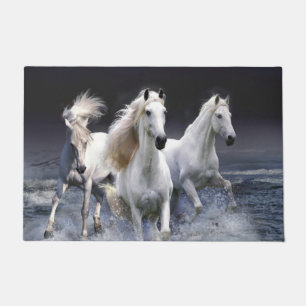 Horses running throw pillow doormat