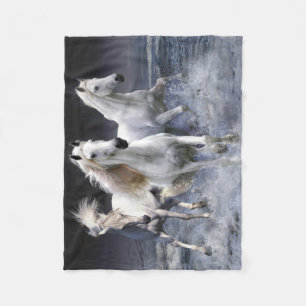 Horses running  throw pillow fleece blanket