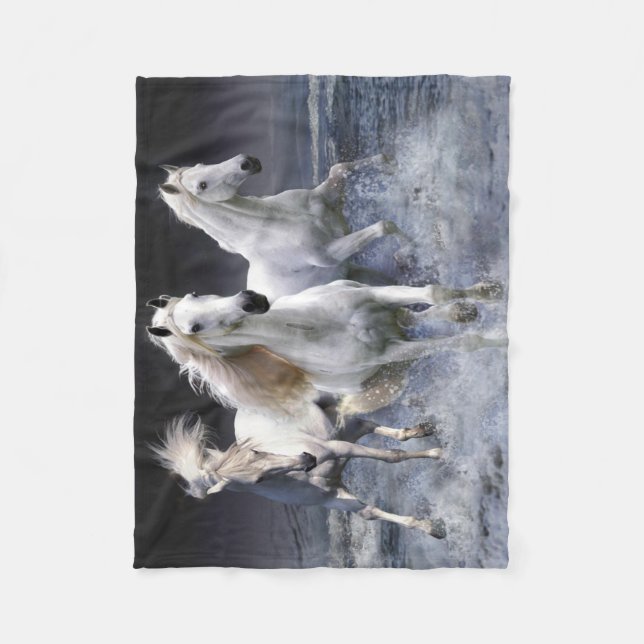 Horses running  throw pillow fleece blanket (Front)