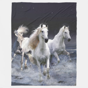 Horses running  throw pillow fleece blanket