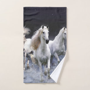 Horses running throw pillow hand towel