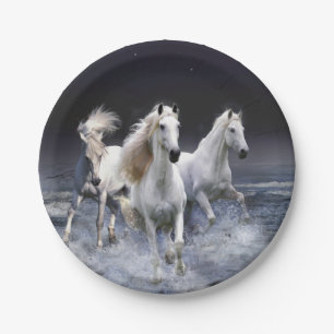 Horses running  throw pillow paper plate