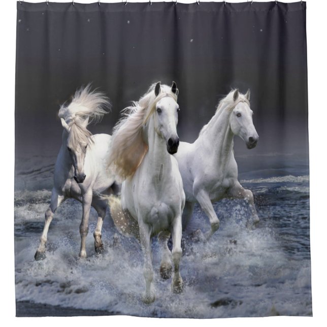 Horses running  throw pillow shower curtain (Front)