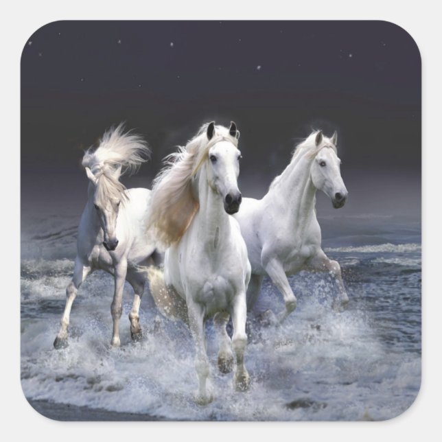 Horses running  throw pillow square sticker (Front)