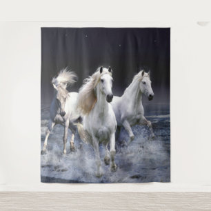 Horses running throw pillow tapestry